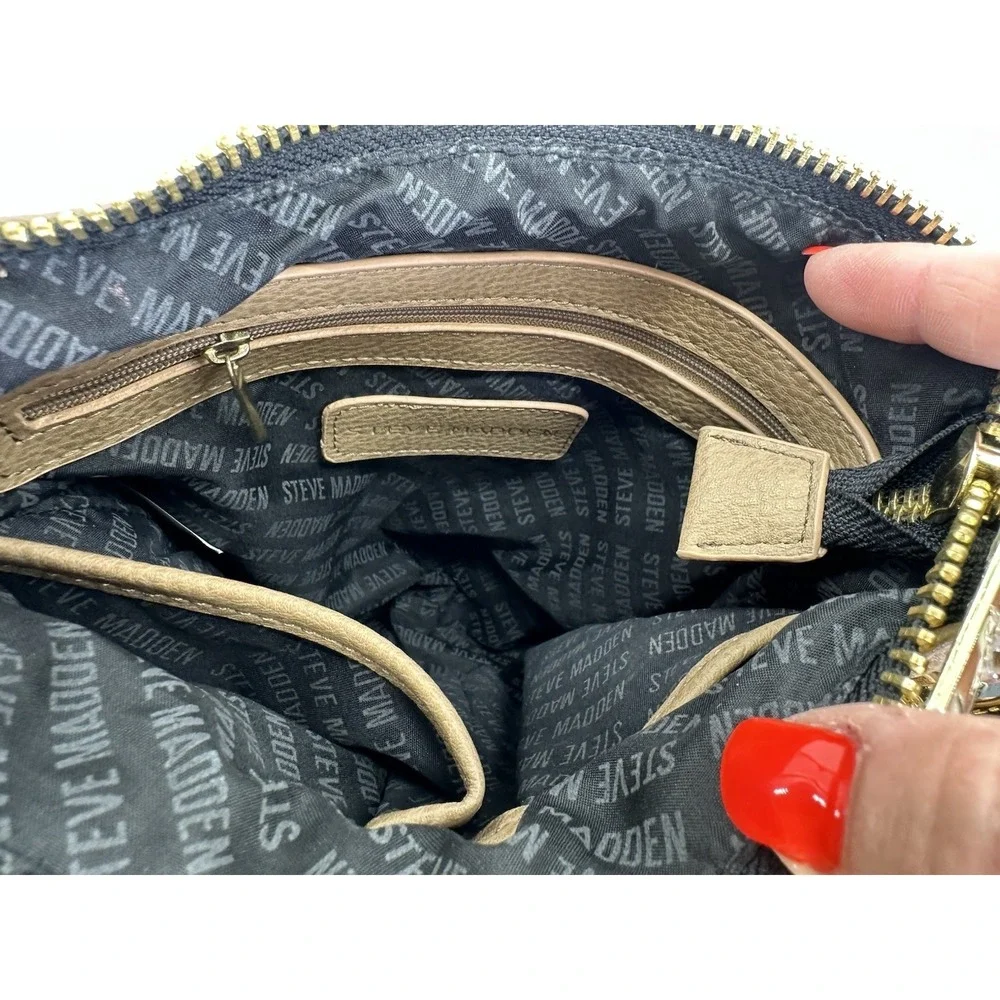 Steve Madden Tan Satchel Crossbody Purse Spell Out Black Gold 9x9‎ Brown